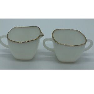 MCM Fire King Charm White Milk Glass Creamer Sugar